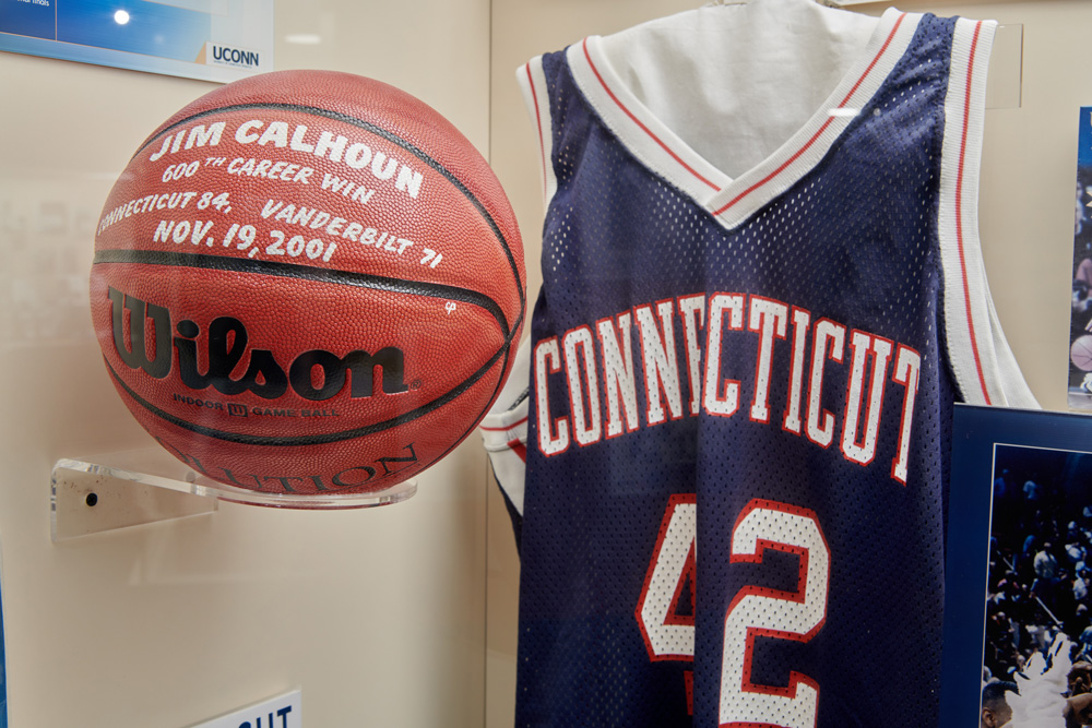 UConn Husky Heritage museum, basketball and jersey